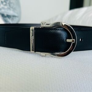 Salvatore Ferragamo Black Leather Belt with Silver Buckle